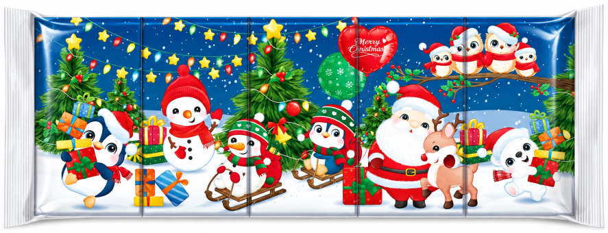 Набор молочного шоколада Baron Merry Christmas 5×15 г с Сантой, снеговиками, пингвинами и новогодними героями 75 г