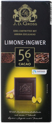 Темный шоколад с лимоном и имбирем "Limone-Ingwer – 56% Cacao" 125 гр