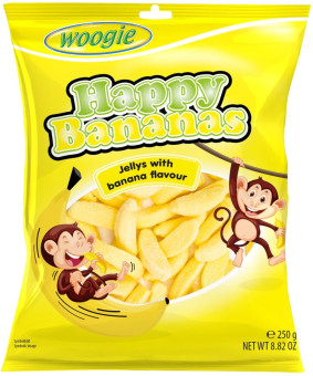 Жевательный мармелад Woogie Happy Bananas в форме бананов 250 гр