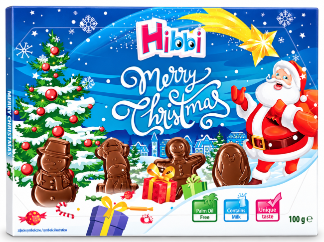 Новогодние шоколадные фигурки Hibbi Merry Christmas из молочного шоколада 100 г Новогодние шоколадные фигурки Hibbi Merry Christmas из молочного шоколада 100 г