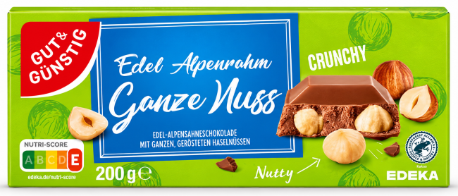 Молочный шоколад EDEKA Gut & Günstig Ganze Nuss с цельным жареным фундуком 27% 200 г