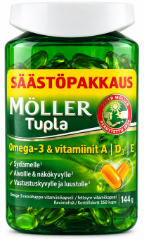 Норвежский рыбий жир в капсулах с Омега-3 и витаминами "A,D,E" Moller Tupla 150 капсул