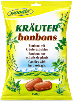 Леденцы травяные Woogie Kräuterbonbons с экстрактами 20 трав и ментолом 150 г