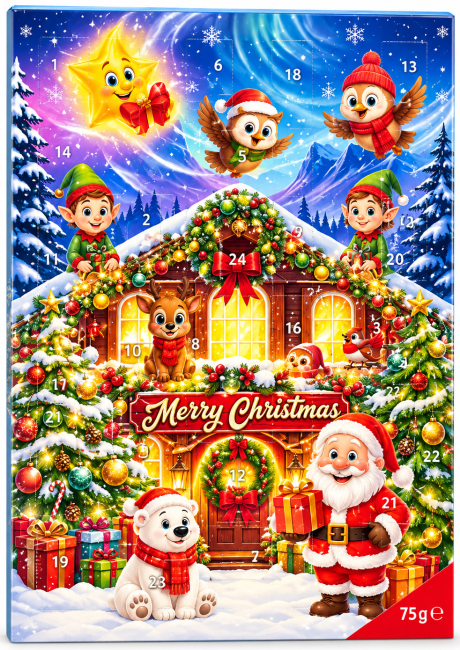 Шоколадный адвент-календарь Baron Merry Christmas с новогодними героями 75 г (срок реализации 11.2026 г.)